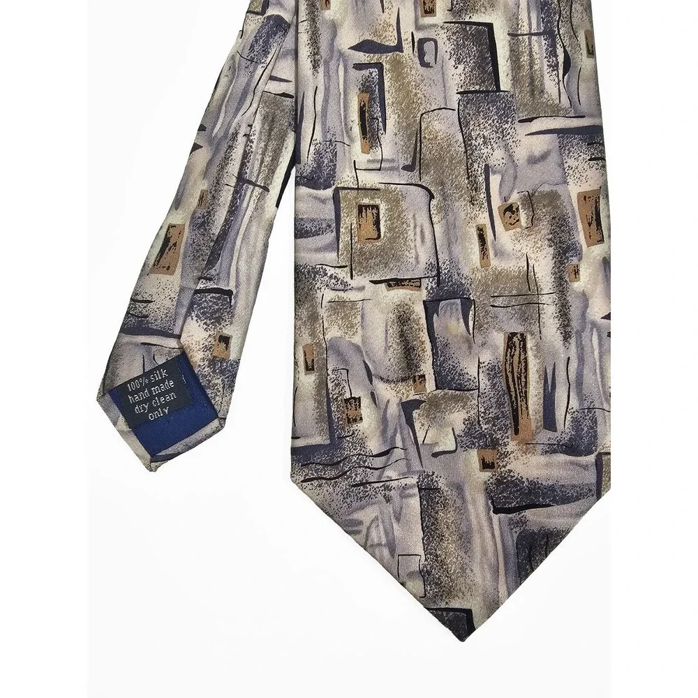 Cocktail Collection Silk Tie Gray Graphic Artsy Vintage 80s 90s